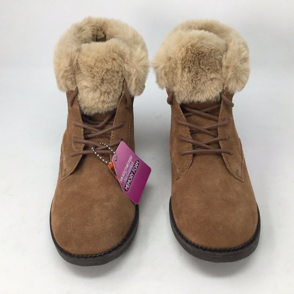 Skechers NIB Elm Cold Day Boots Booties Women's Size 8.5 Brown Faux Fur Lace Up - Picture 4 of 9